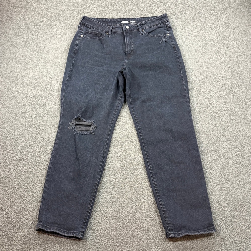 Old Navy Jeans Womens 10 Black OG Straight Marilyn High Rise Distressed 610944-0